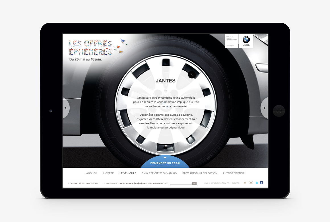 BMW technologies webdesign template of BMW Offres Éphémères, showcase website created by Antoine Desmeliers, 
                Laura Moreau Bockli, JWT Paris
