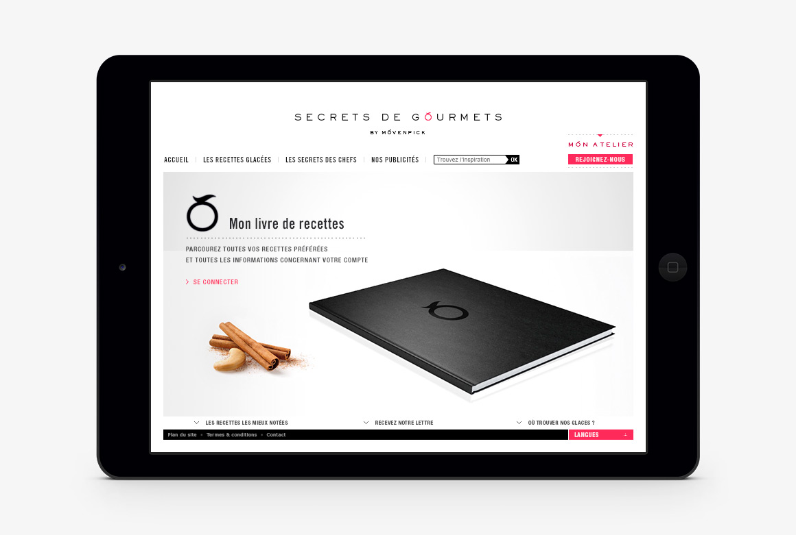 My recipe book page webdesign of Movenpick Secrets de Gourmets,
brand content website created by Antoine Desmeliers, Laura Moreau Bockli, JWT Paris