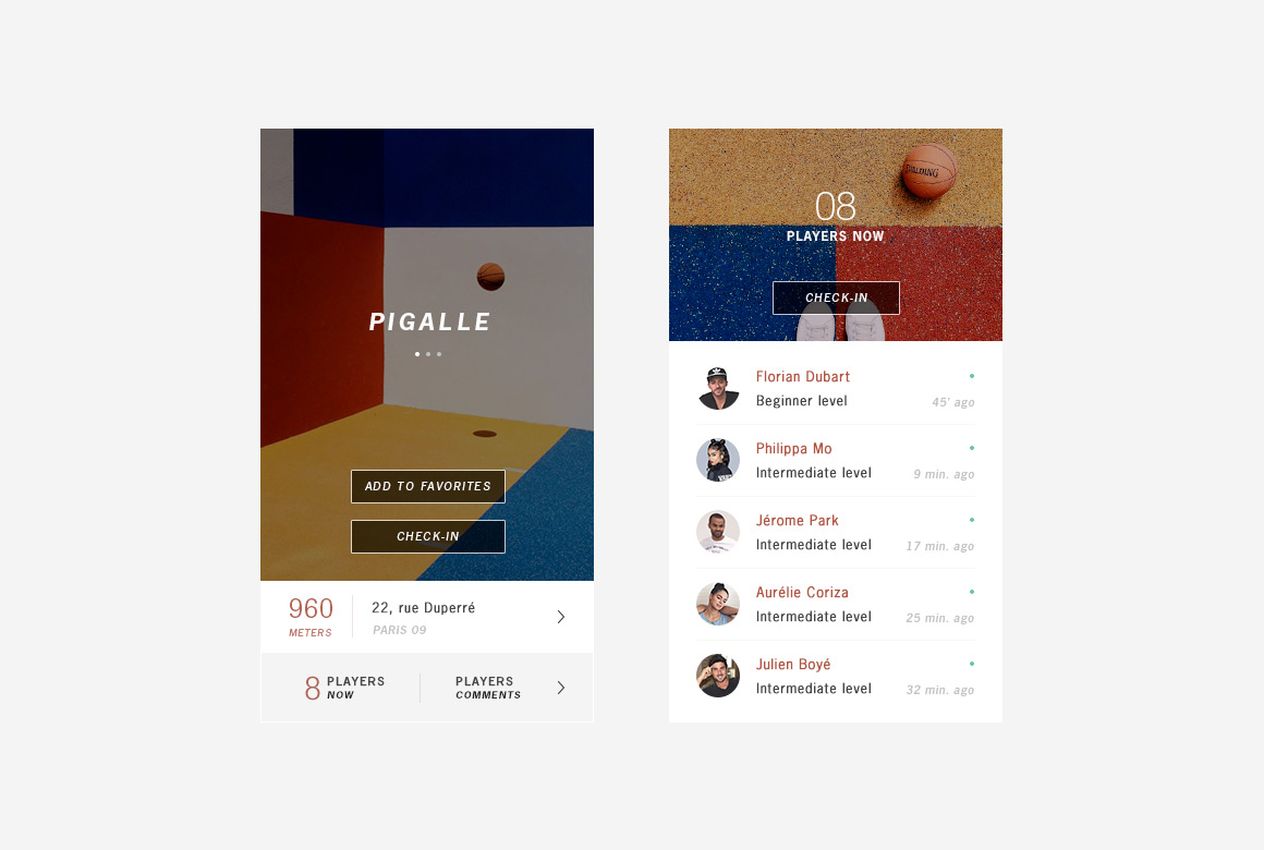 Playground and check-in webdesign of Playground, basketball app mobile
created by Antoine Desmeliers, Antoine Plu, Vincent Desdoigts et Claire Coloma