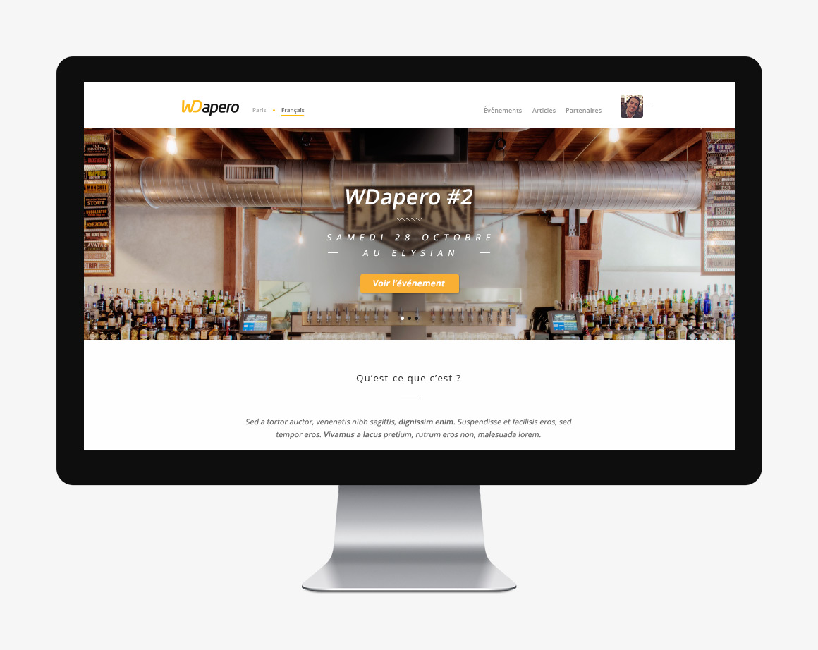 Home page of WD apéro, a community website created by Antoine Desmeliers, Antoine Plu,
Vincent Desdoigts et Claire Coloma